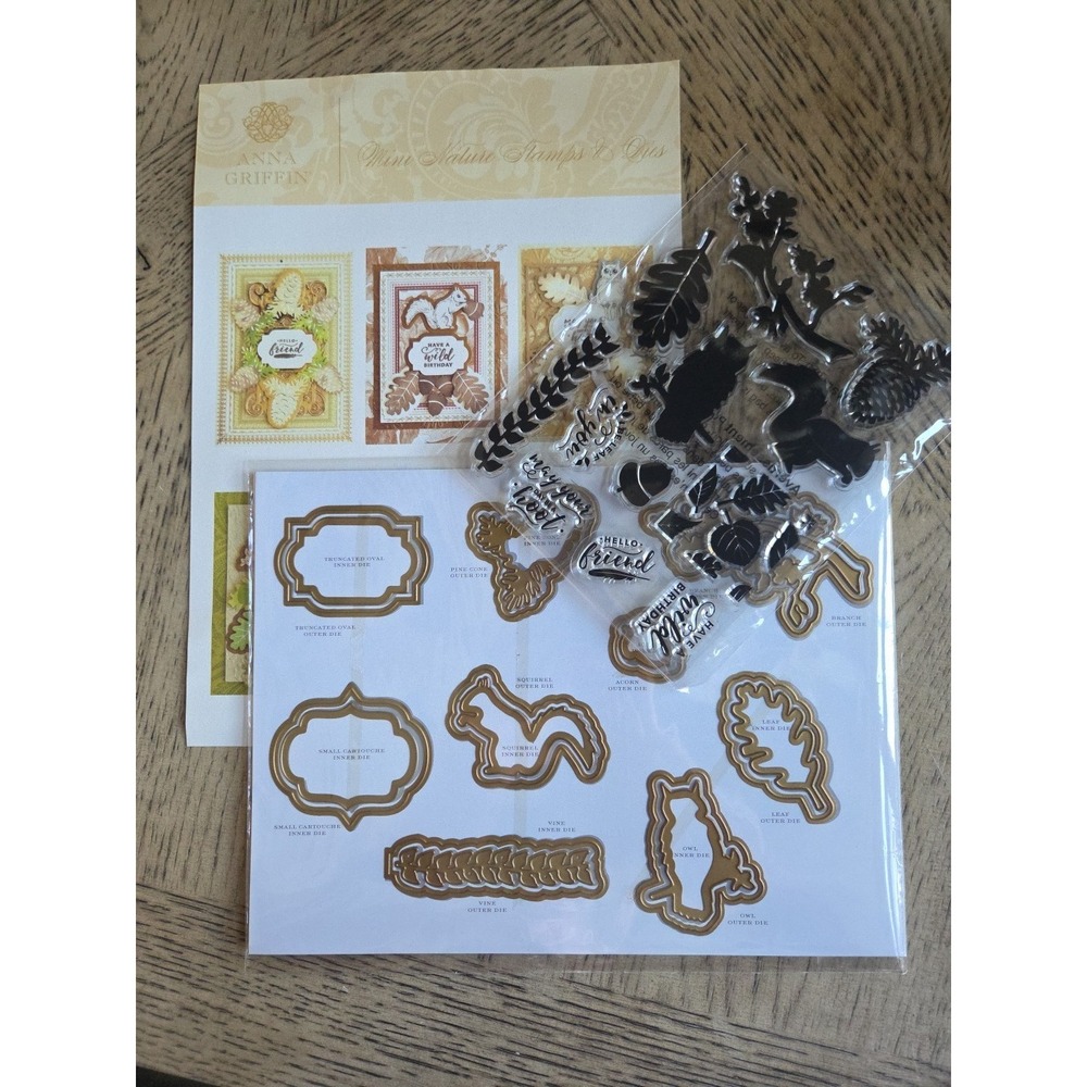 Anna Griffin MINI NATURE STAMPS & DIES Cute Critters Leaves Owl Squirrel New